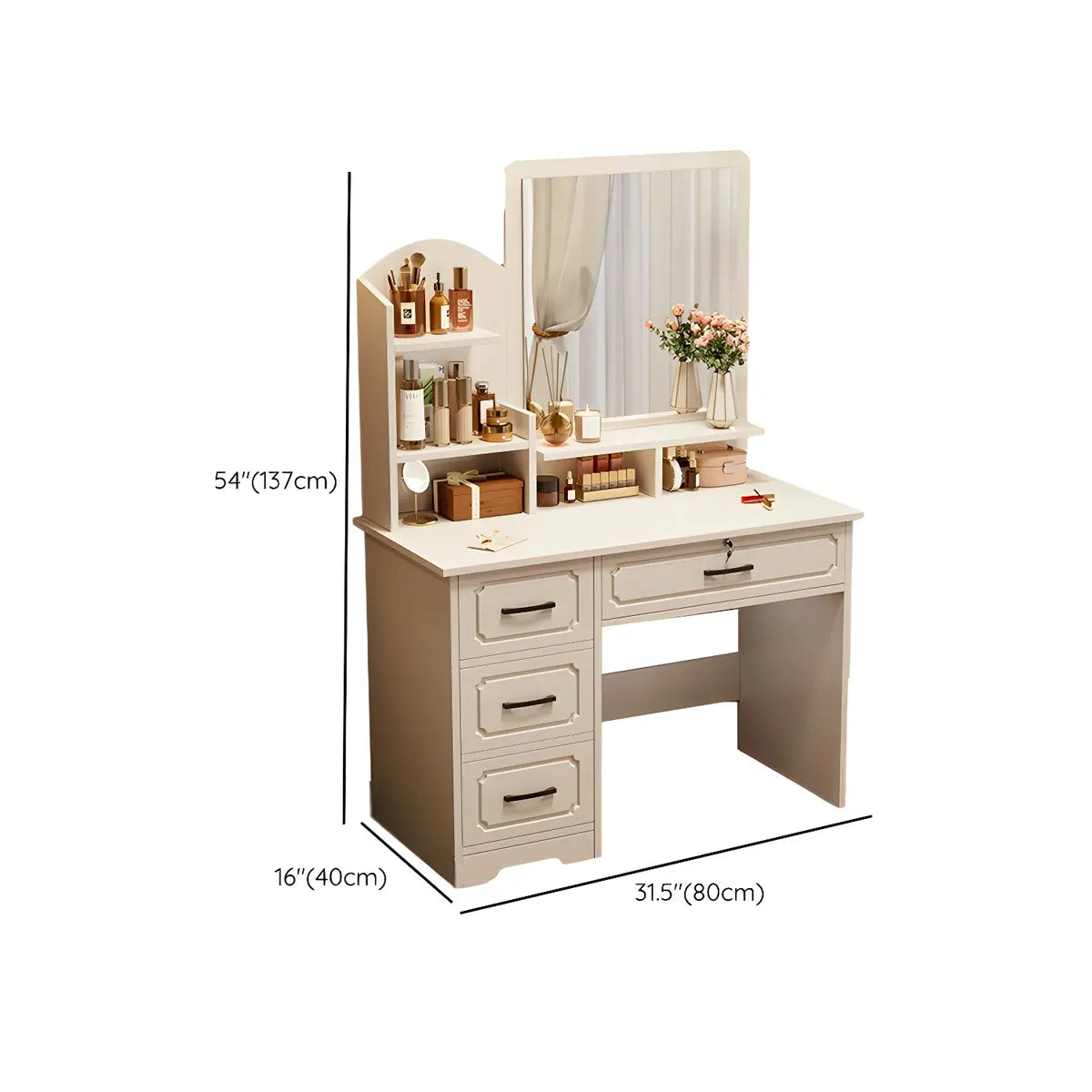 Modern Rectangular Wood Bedroom White Mirror Makeup Vanity Image - 16