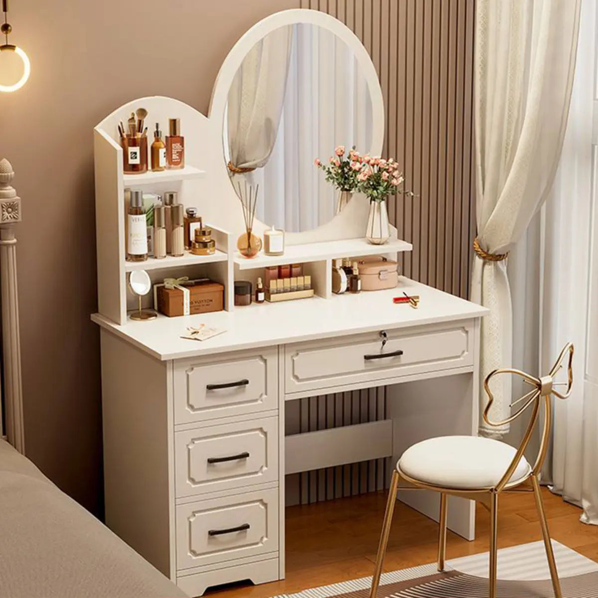 Modern Rectangular Wood Bedroom White Mirror Makeup Vanity Image - 8