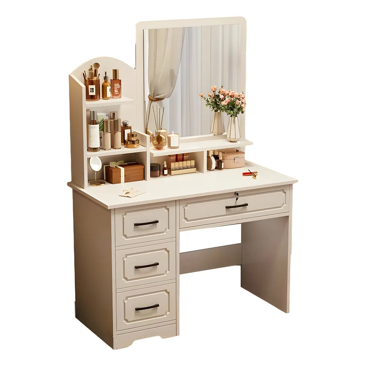 Modern Rectangular Wood Bedroom White Mirror Makeup Vanity Image - 9