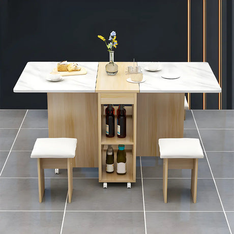 Modern Rectangular Wood Dining Table with Storage Drop Leaf Image - 1