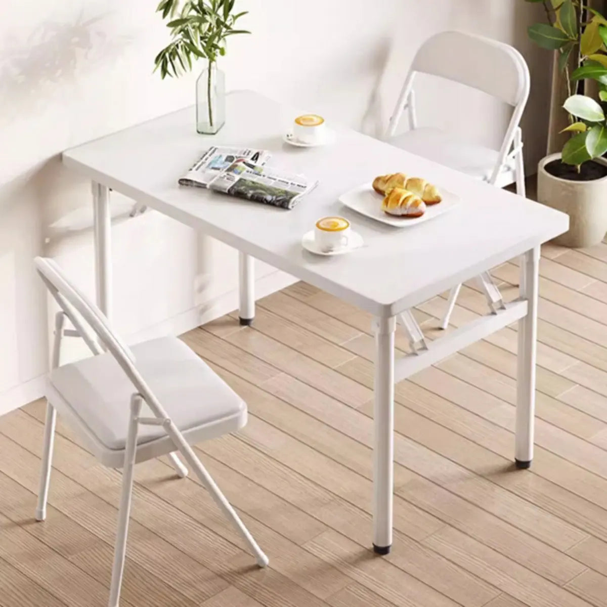 Modern Rectangular Wood Folding Dining Table White Image - 1