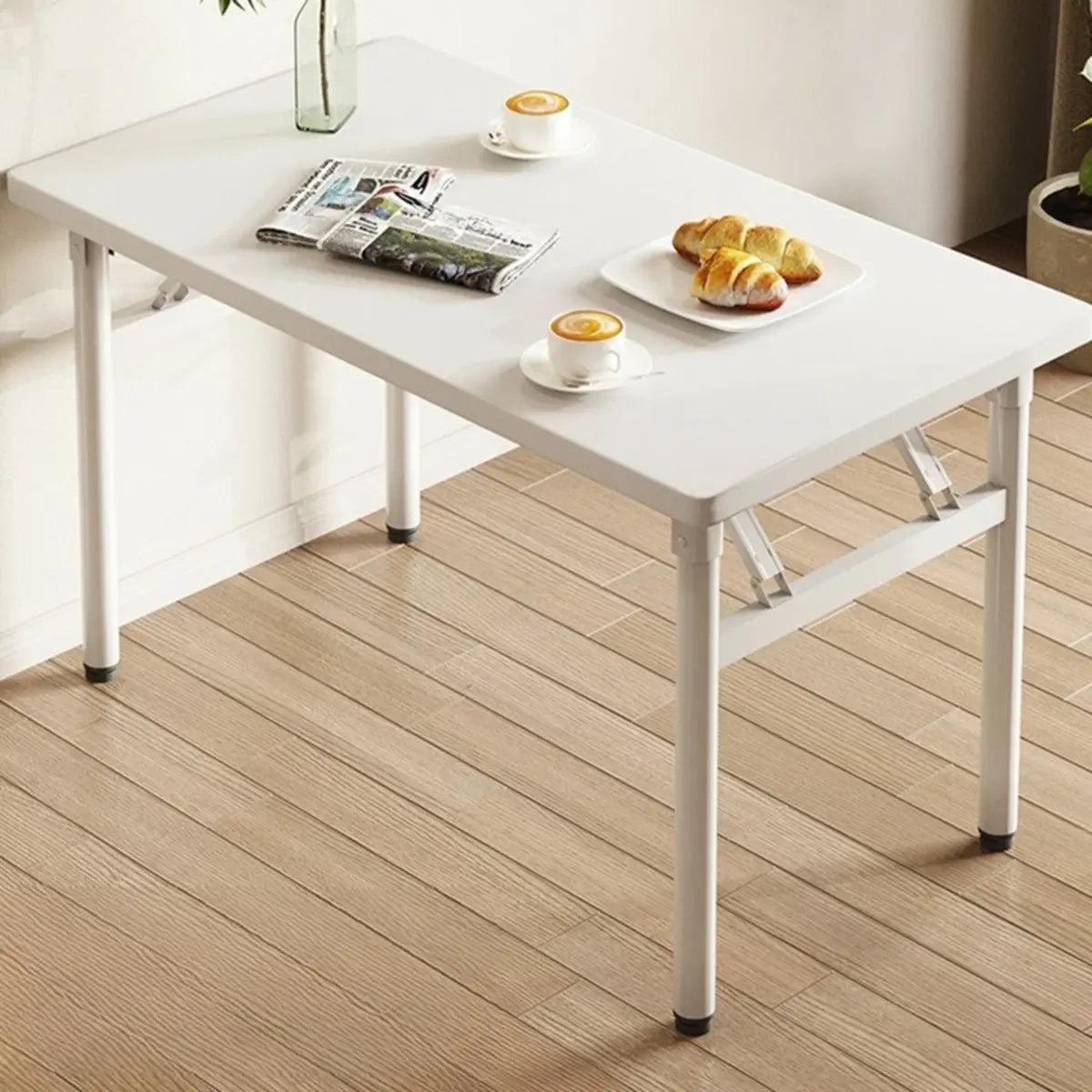 Modern Rectangular Wood Folding Dining Table White Image - 5