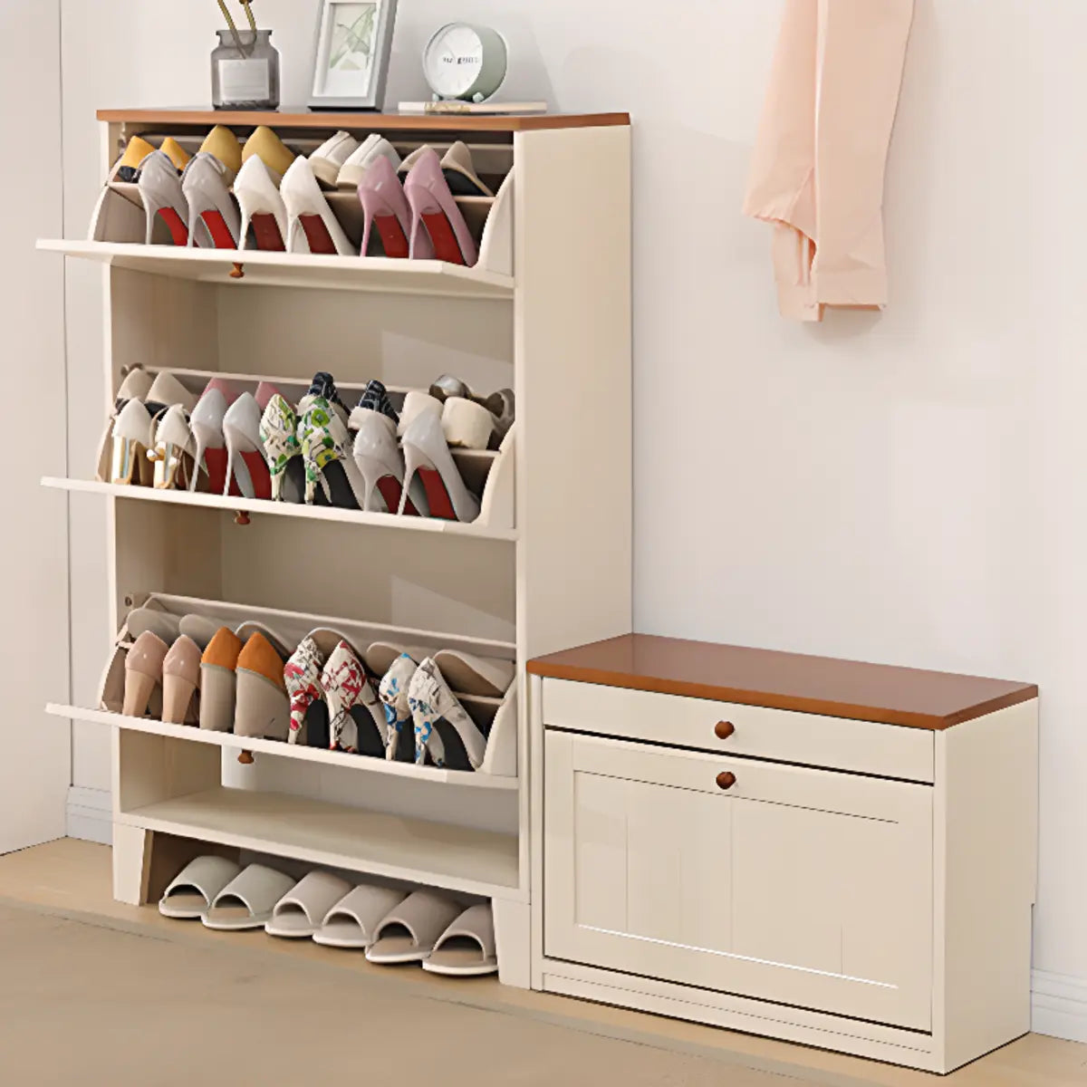 Modern Rectangular Wood Hallway Green Large Shoe Storage Image - 8