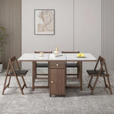 Modern Rectangular Wood Marble Dining Table White Storage Image - 1