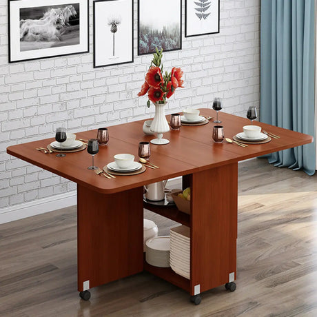 Modern Rectangular Wooden Foldable Dining Table with Storage Image - 6