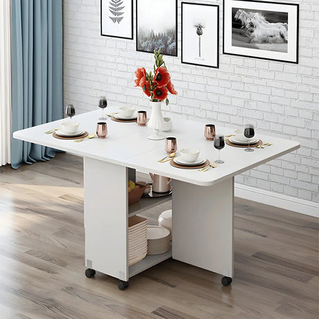 Modern Rectangular Wooden Foldable Dining Table with Storage Image - 7