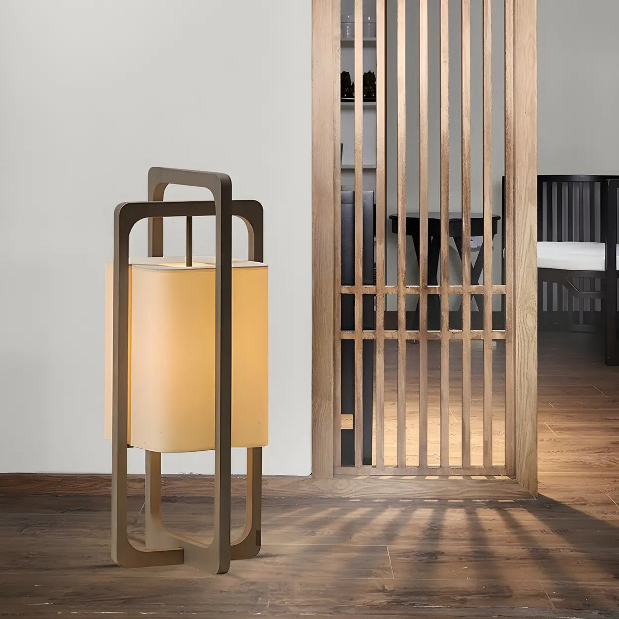 Modern Rectangular Wooden Frame Lihou Floor Lamp Image - 4