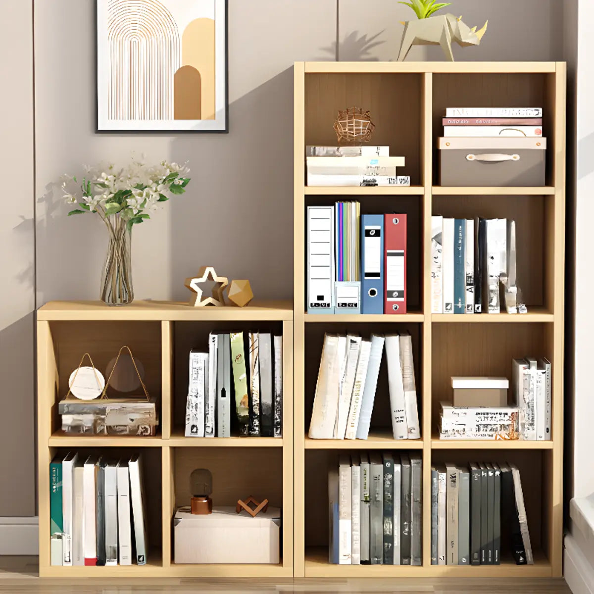 Modern Rectangular Wooden Vertical Storage Bookcase Image - 4