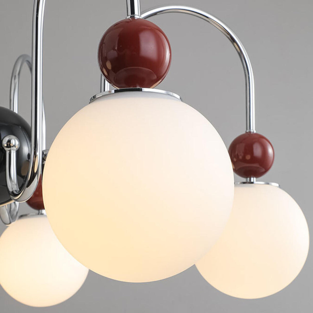 Modern Red 8 Lights White Globe Glass Chandelier Image - 10