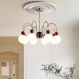 Modern Red 8 Lights White Globe Glass Chandelier Image - 2