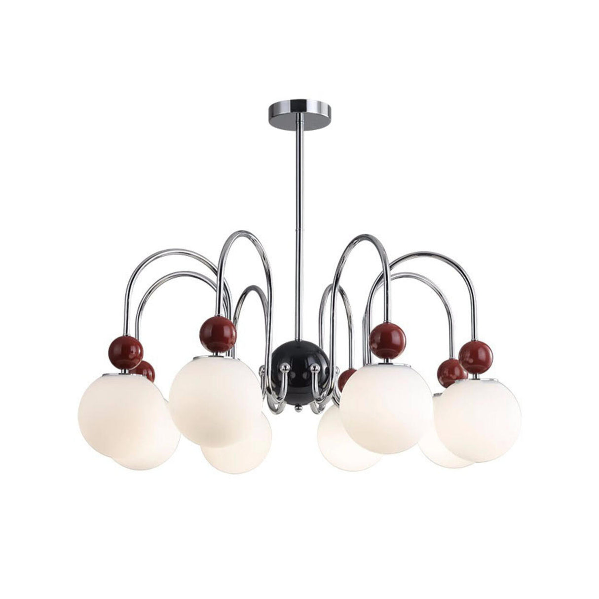 Modern Red 8 Lights White Globe Glass Chandelier Image - 5