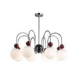 Modern Red 8 Lights White Globe Glass Chandelier Image - 5