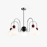 Modern Red 8 Lights White Globe Glass Chandelier Image - 6