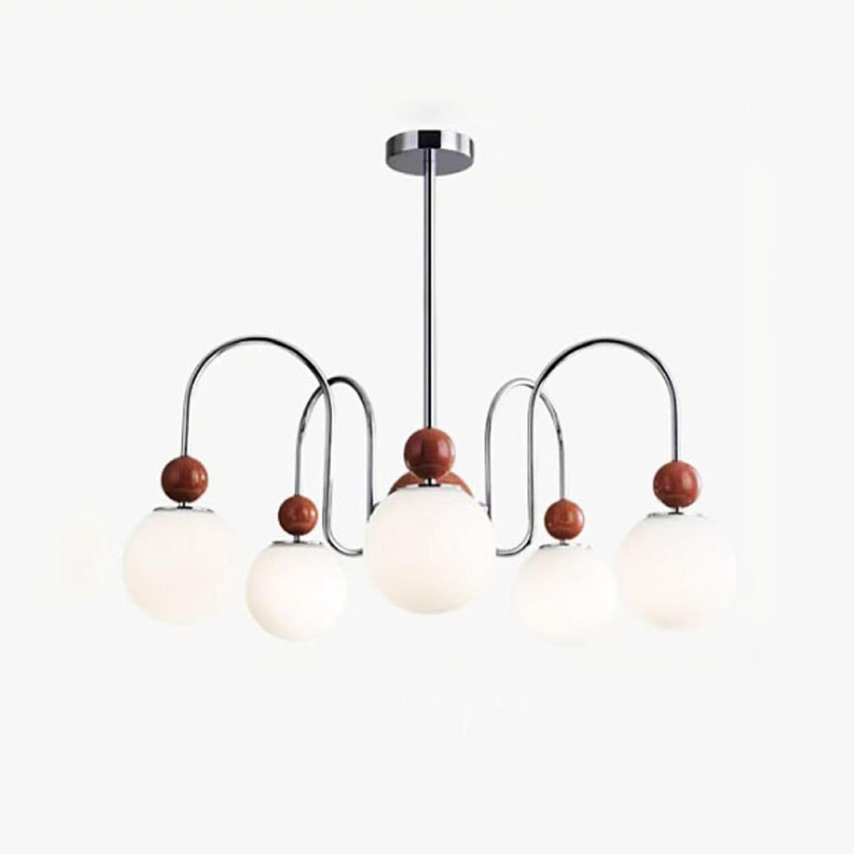 Modern Red 8 Lights White Globe Glass Chandelier Image - 7