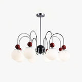 Modern Red 8 Lights White Globe Glass Chandelier Image - 8