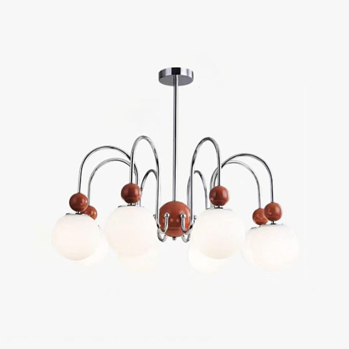 Modern Red 8 Lights White Globe Glass Chandelier Image - 9