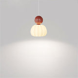 Modern Red and White Ribbed Glass Globe LED Pendant Light Image - 4