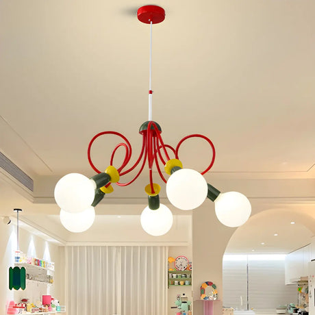 Modern Red Colorful Kids Room Globe Chandelier Image - 1