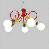 Modern Red Colorful Kids Room Globe Chandelier Image - 12