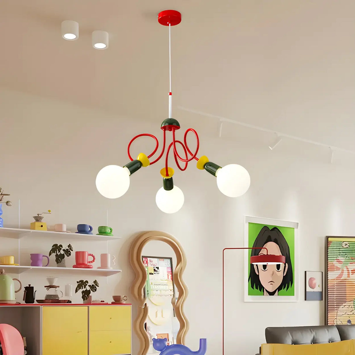 Modern Red Colorful Kids Room Globe Chandelier Image - 5