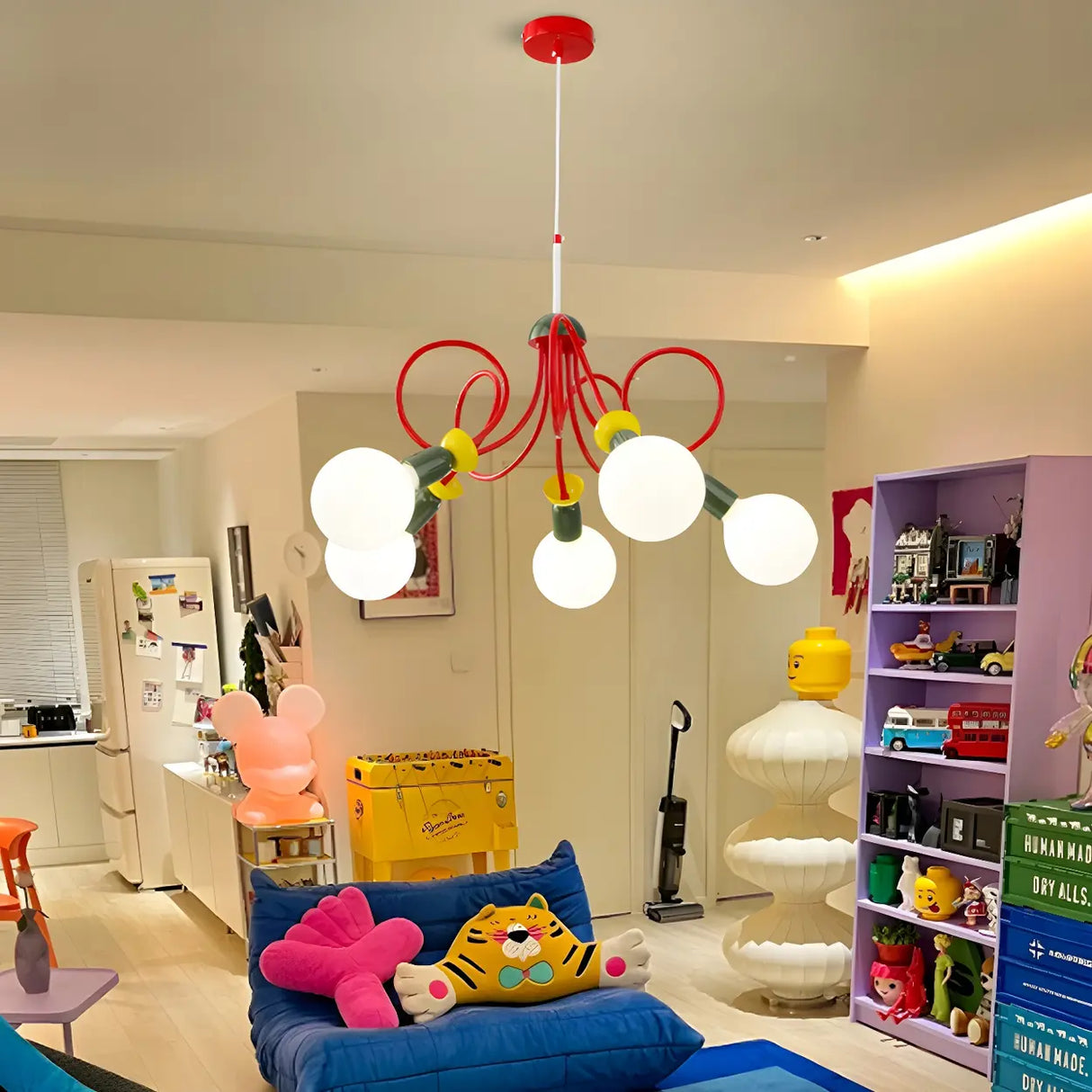 Modern Red Colorful Kids Room Globe Chandelier Image - 6