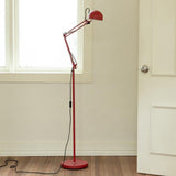 Modern Red Dome Metal Floor Lamp Adjustable Swing Arm Image - 1