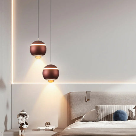 Modern Red Globe Bedroom Pendant Light Glass Shade Image - 1