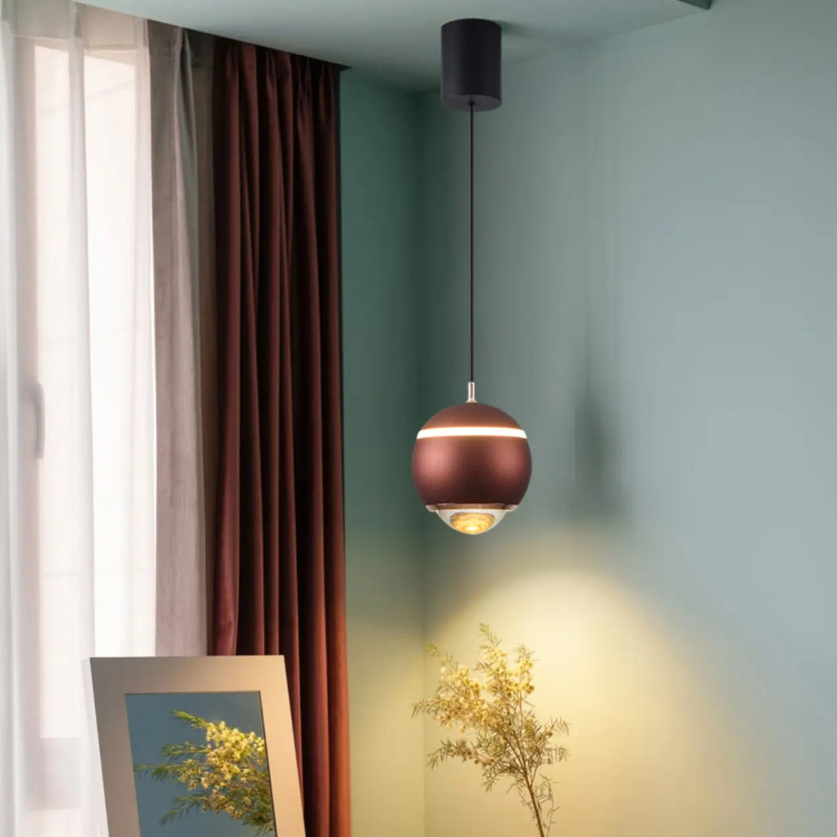 Modern Red Globe Bedroom Pendant Light Glass Shade Image - 4