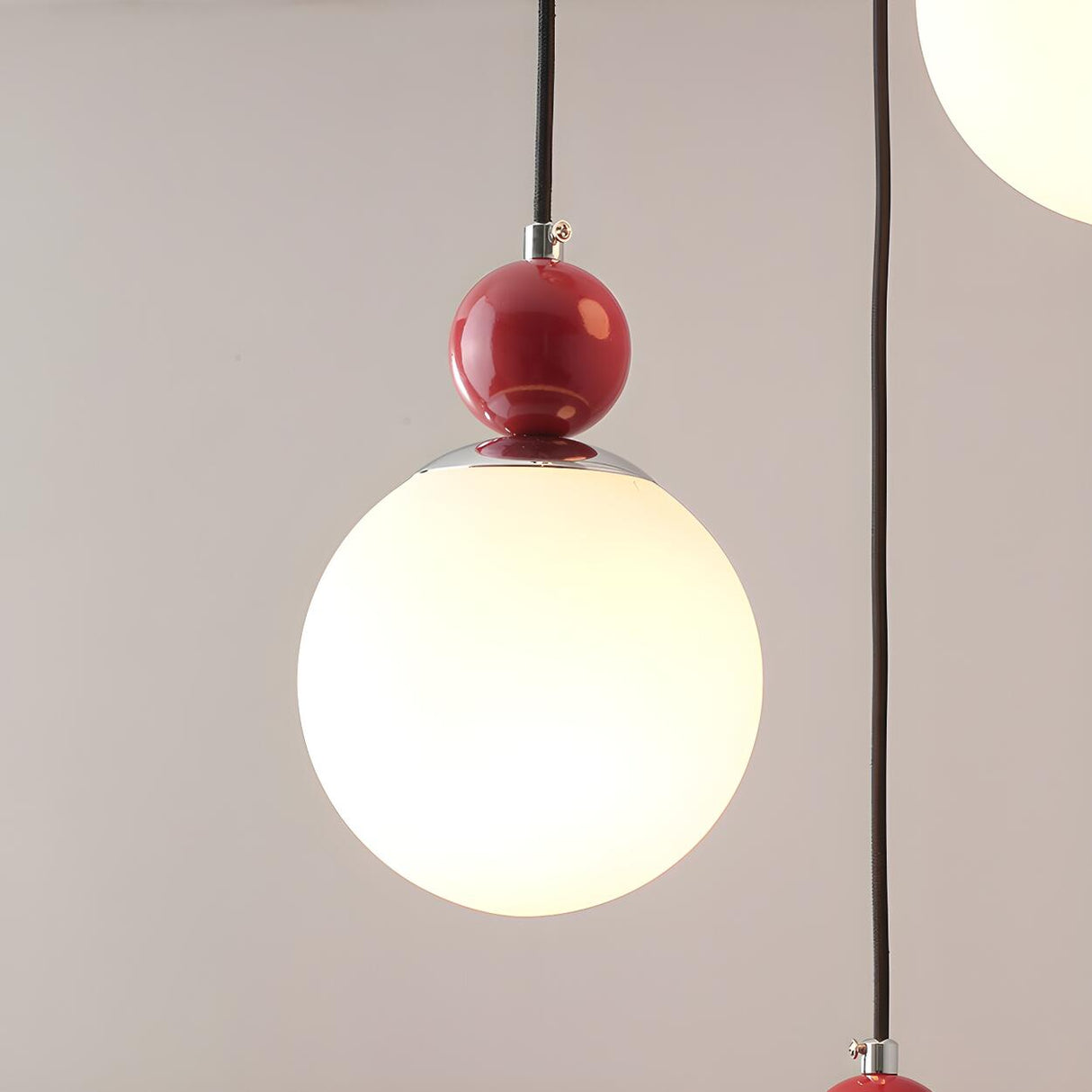 Modern Red Globe White Glass Dining Room Pendant Light Image - 11