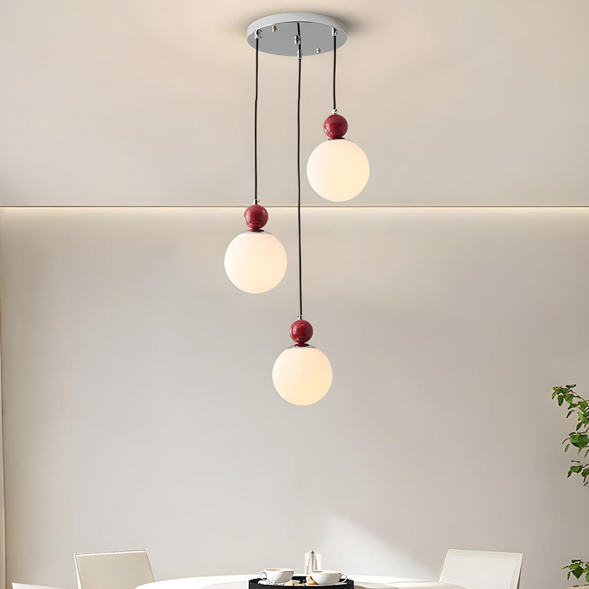 Modern Red Globe White Glass Dining Room Pendant Light Image - 14