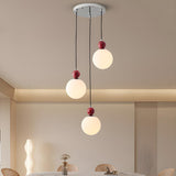 Modern Red Globe White Glass Dining Room Pendant Light Image - 2