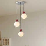 Modern Red Globe White Glass Dining Room Pendant Light Image - 4