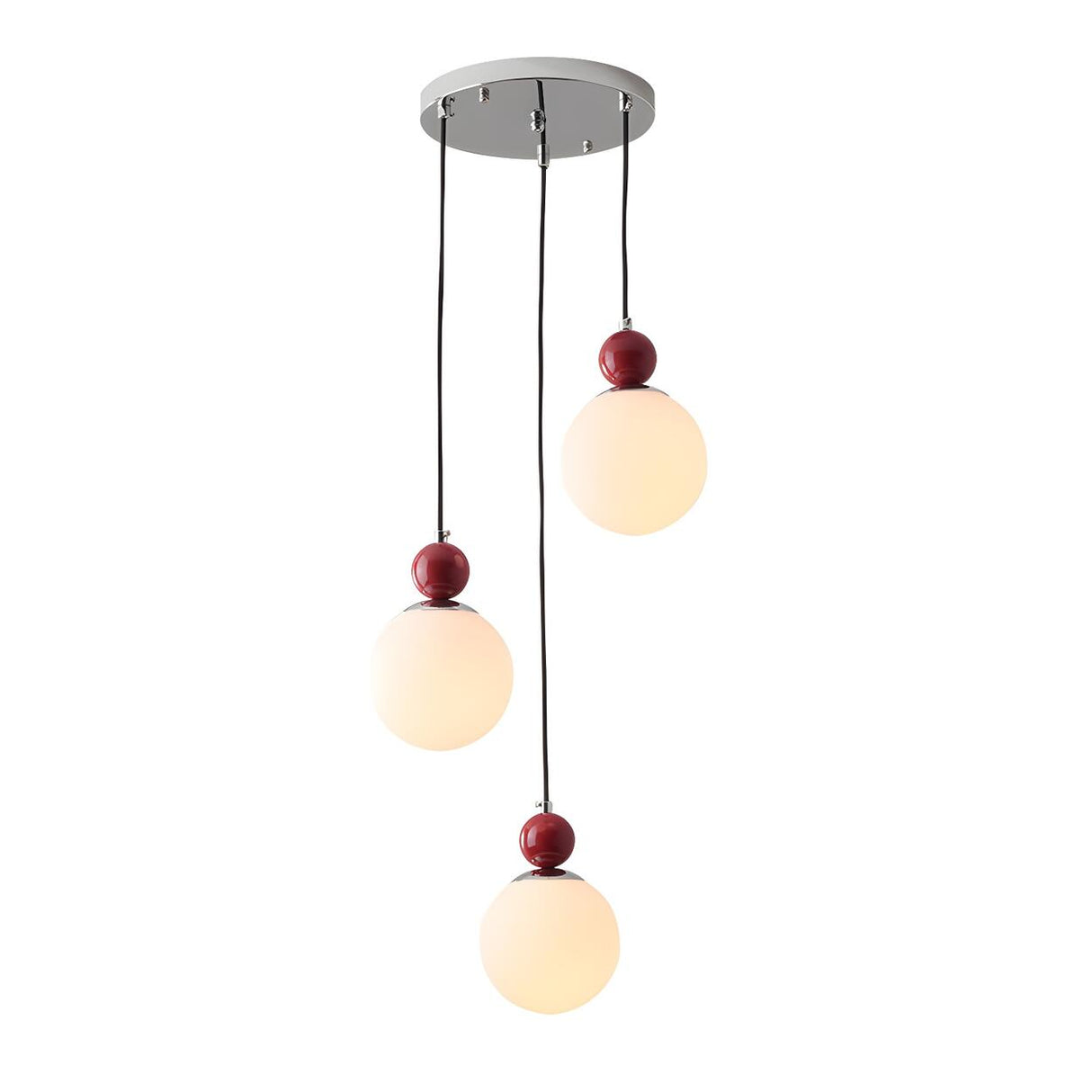 Modern Red Globe White Glass Dining Room Pendant Light Image - 5