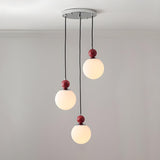 Modern Red Globe White Glass Dining Room Pendant Light Image - 7