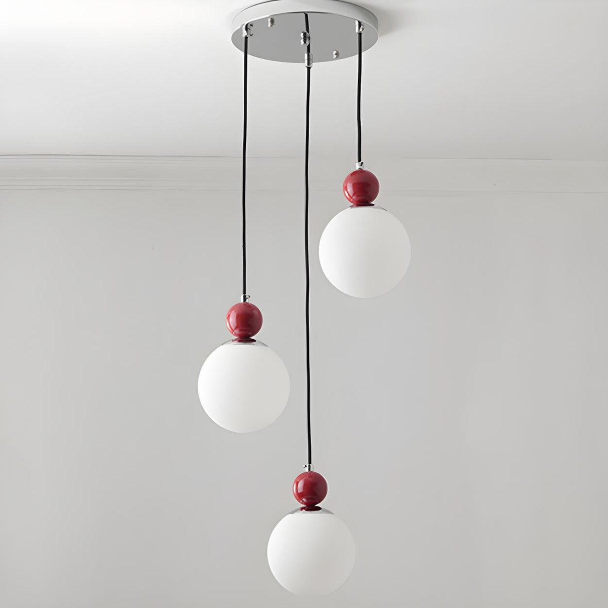 Modern Red Globe White Glass Dining Room Pendant Light Image - 8