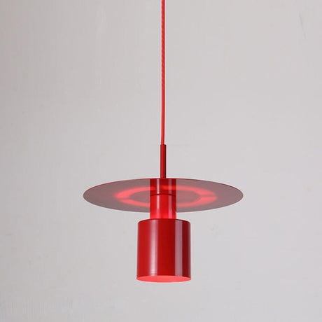 Modern Red Metal Disc Cylinder Bedroom Pendant Light Image - 1