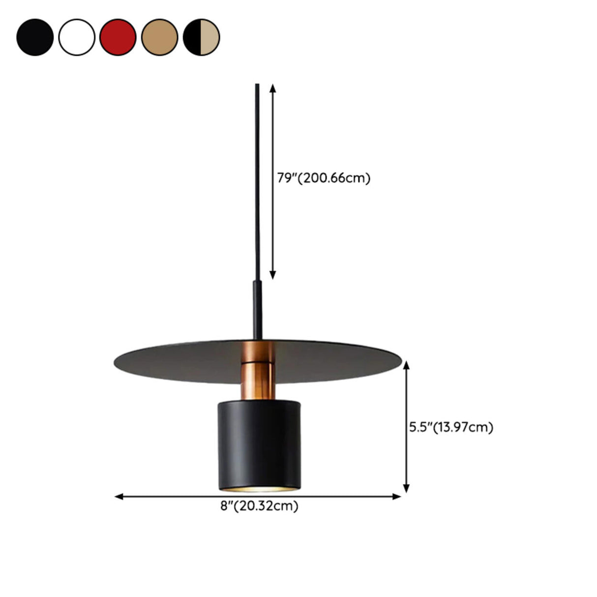 Modern Red Metal Disc Cylinder Bedroom Pendant Light 