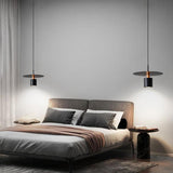 Modern Red Metal Disc Cylinder Bedroom Pendant Light Image - 2