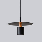 Modern Red Metal Disc Cylinder Bedroom Pendant Light Image - 3