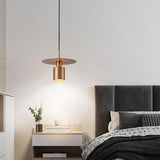 Modern Red Metal Disc Cylinder Bedroom Pendant Light Image - 6