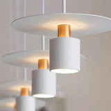 Modern Red Metal Disc Cylinder Bedroom Pendant Light Image - 8