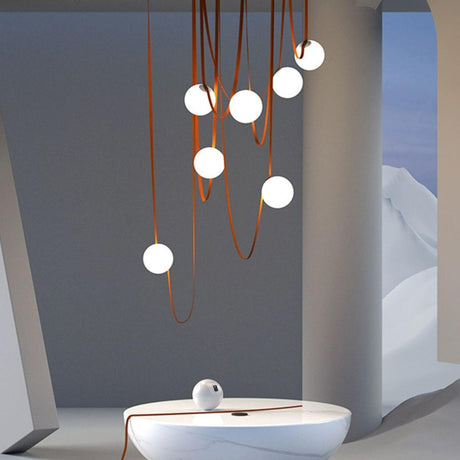 Modern Red Multi Globe White Glass Pendant Light Image - 2