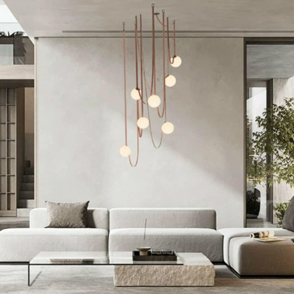 Modern Red Multi Globe White Glass Pendant Light Image - 4