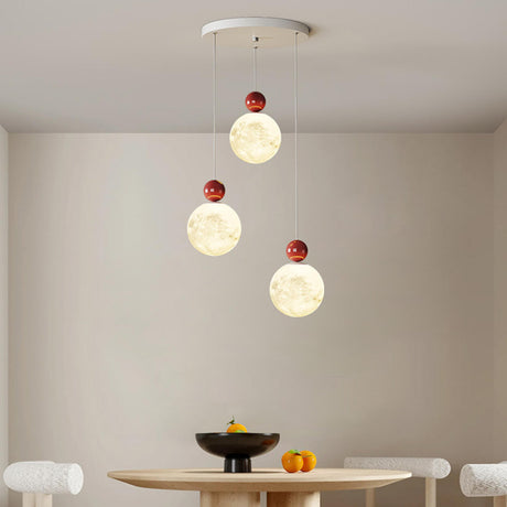 Modern Red Resin Triple Glass Globe Pendant Light Image - 1