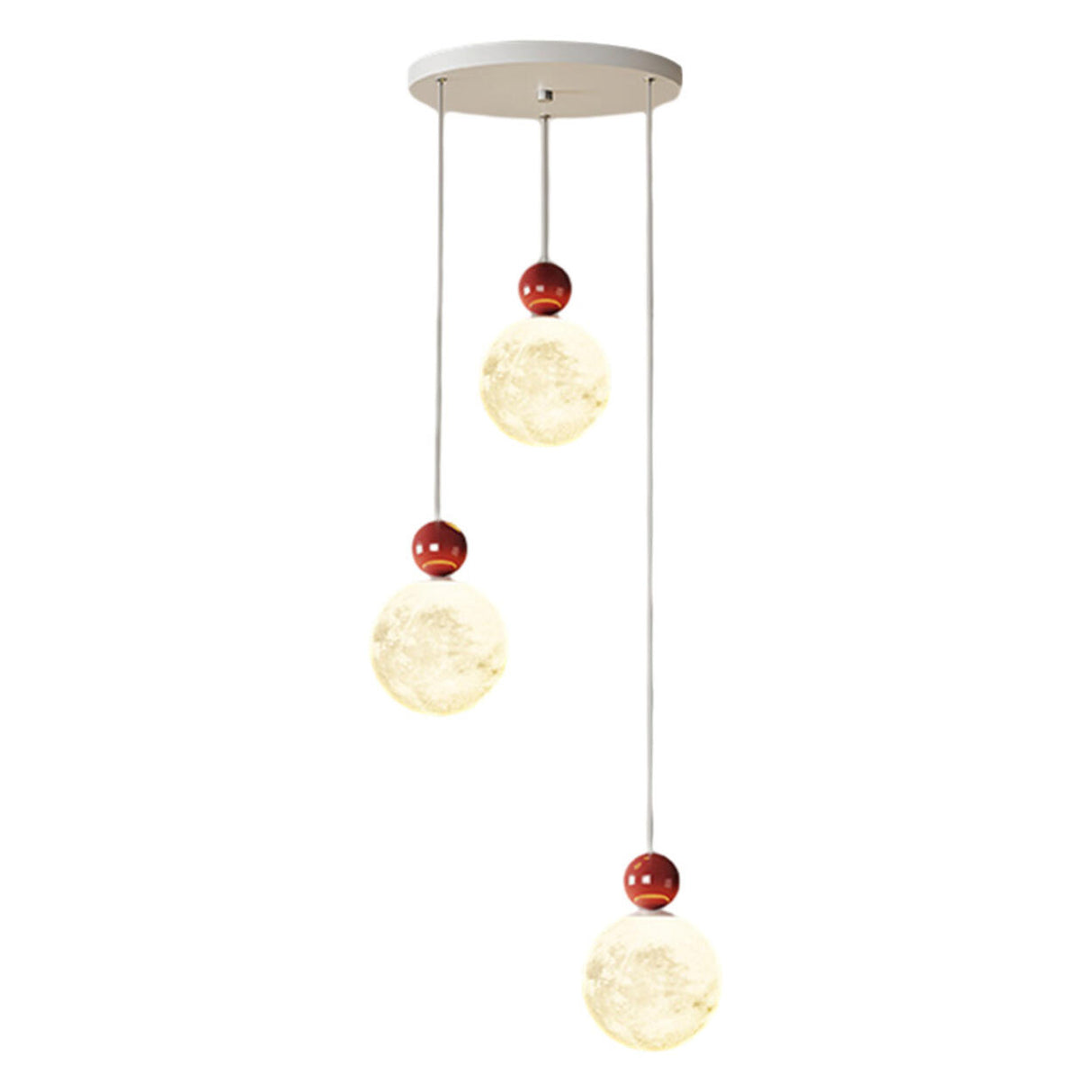 Modern Red Resin Triple Glass Globe Pendant Light Image - 10