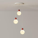 Modern Red Resin Triple Glass Globe Pendant Light Image - 13