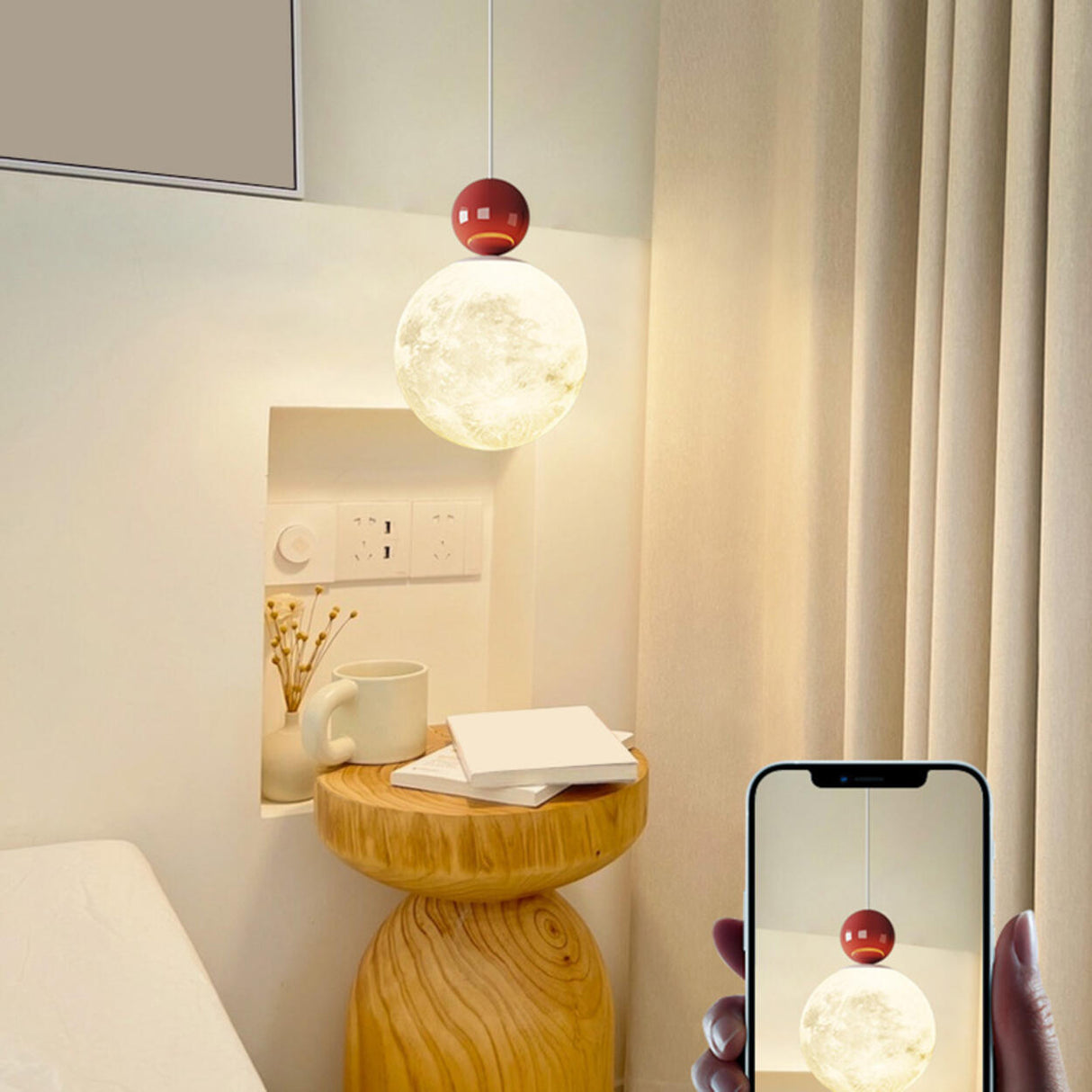 Modern Red Resin Triple Glass Globe Pendant Light Image - 19