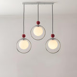 Modern Red Triple Chrome Ring Glass Globe Pendant Light Image - 11