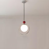 Modern Red Triple Chrome Ring Glass Globe Pendant Light Image - 12