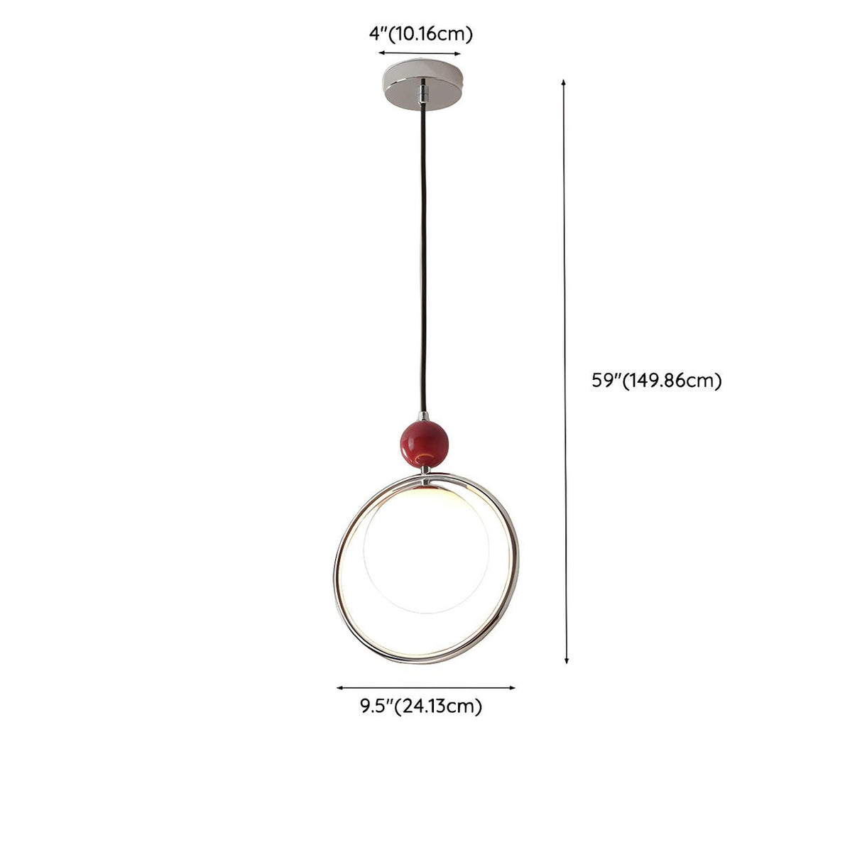 Modern Red Triple Chrome Ring Glass Globe Pendant Light 